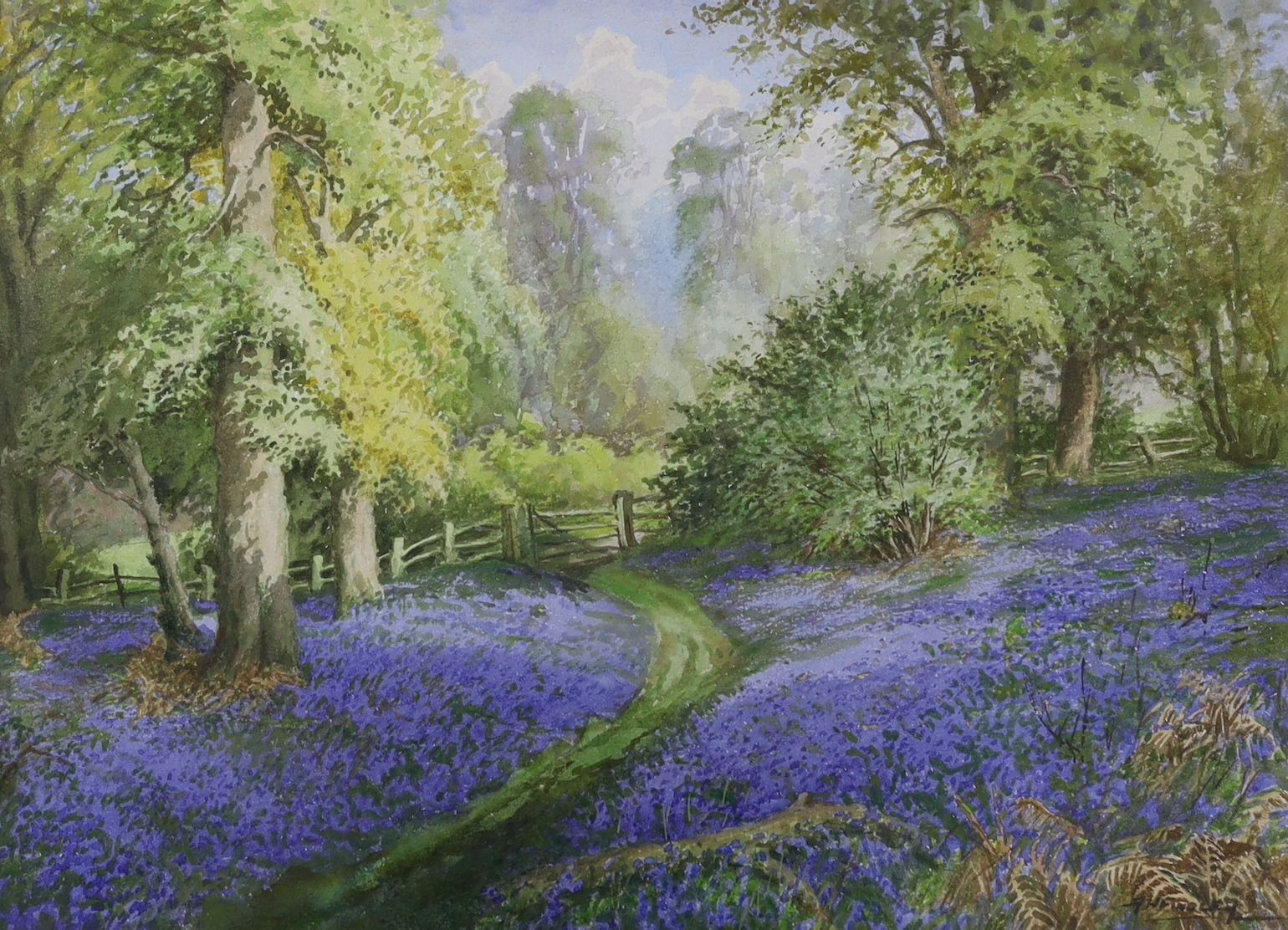 Albert Henry Findley (1880-1975), pair of watercolours, Bluebell Woods, signed, 27 x 37cm